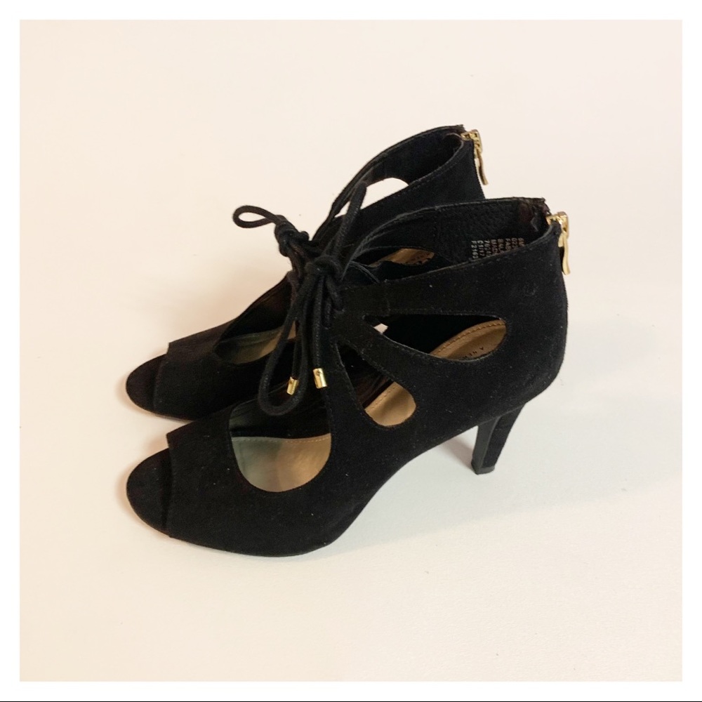 ANA Suede Black Peep Toe Heels Size 6